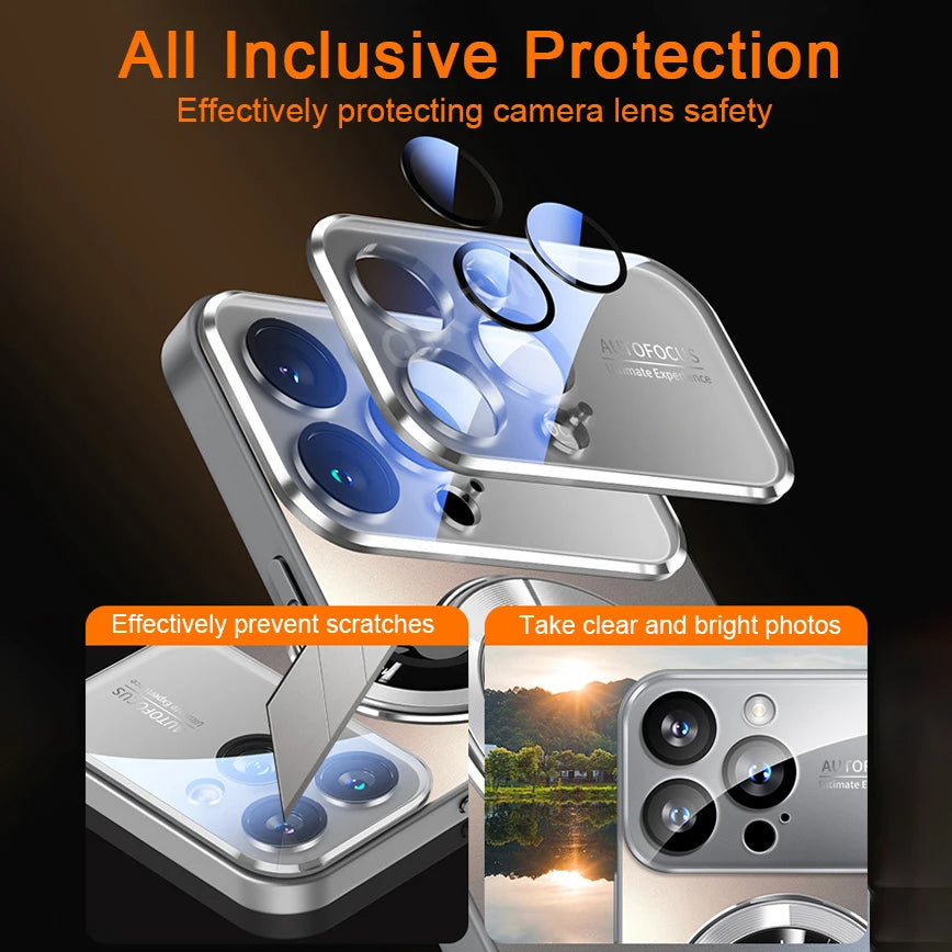 Luxury Glass MagSafe iPhone Case - Magnetic Wireless Charging Cover with Camera Protection & Shockproof Design