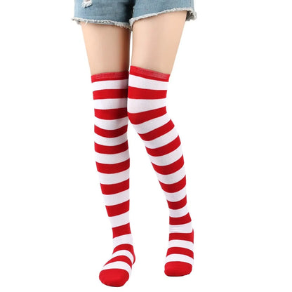 Stylish Knee-Length JK Striped Socks for Women & Girls – Multi-Color Cute Thigh-High Socks   1/2