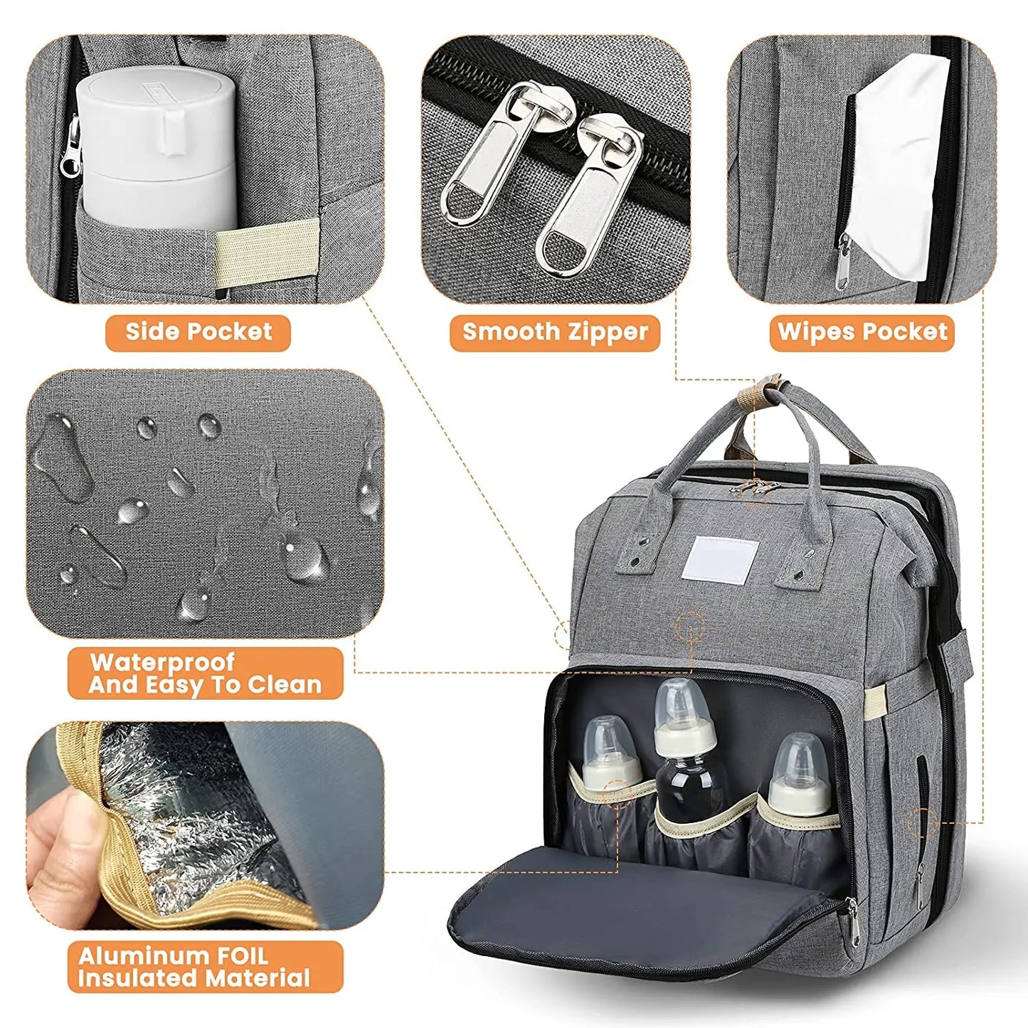 Fashionable Mommy Bag: Folding Baby Bed with Large Capacity for Milk Bottles, Diapers, and Double Shoulder Carrying - Portable Mother's Essential