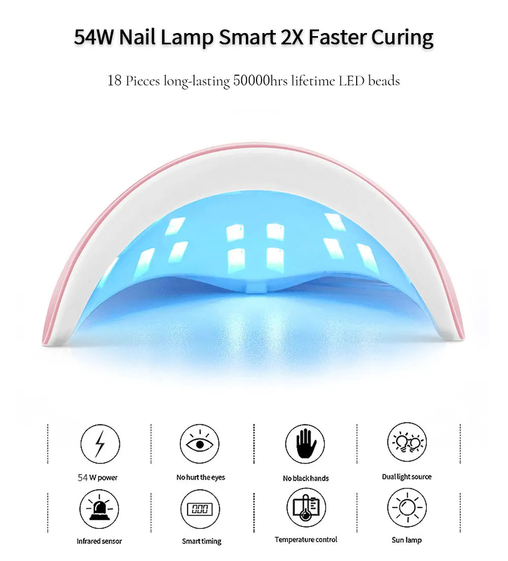 CNHIDS 54W 18 LED UV Nail Dryer – Manicure Lamp with USB, Smart Timer & Sun Light for Gel Nail Polish Curing