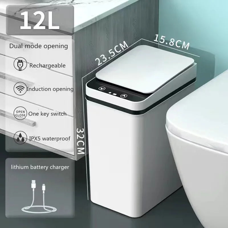 12L Smart Sensor Trash Can - Automatic Touchless Waste Bin with USB Charging for Kitchen & Home