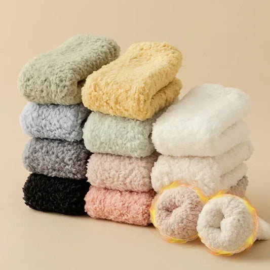 3 Pairs Unisex Plush Slipper Socks — Thick Winter Coral Fleece Cozy Mid-Calf Socks for Couples