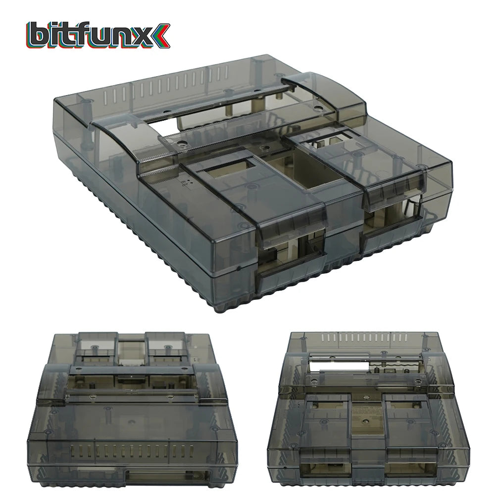 Bitfunx SNES Replacement Shell – Transparent Black Case for Nintendo SNES SFC US Version Retro Gaming Console