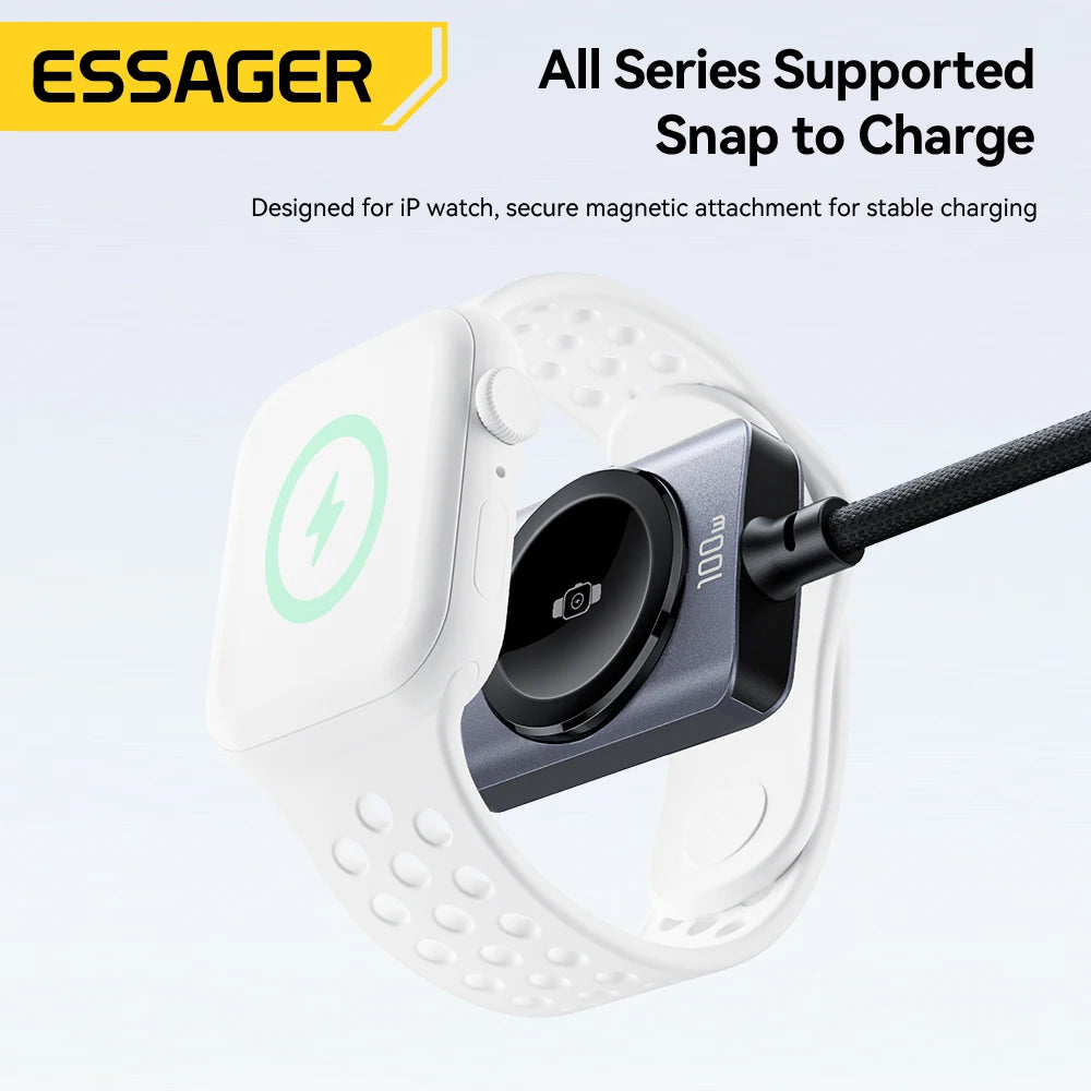 Essager 100W 2-in-1 Magnetic Charging Cable - USB-C to USB-C Fast Charger for iPhone & Apple Watch