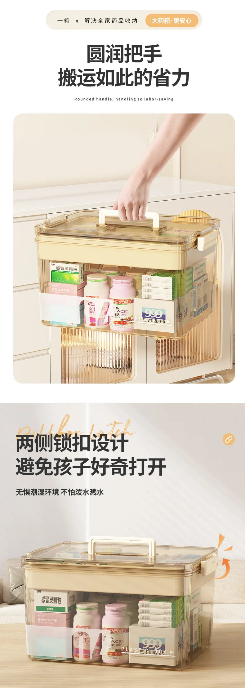 Multi-Layer Home Medicine Box – Large Capacity Transparent Medical Storage Case for First Aid & Medication Organization