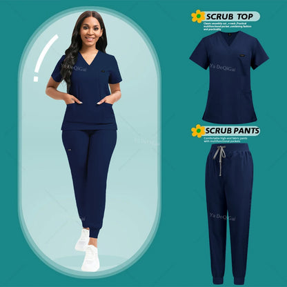 Women's Stretch Scrub Set - Nursing Uniform Top & Jogger Pants for Medical Work