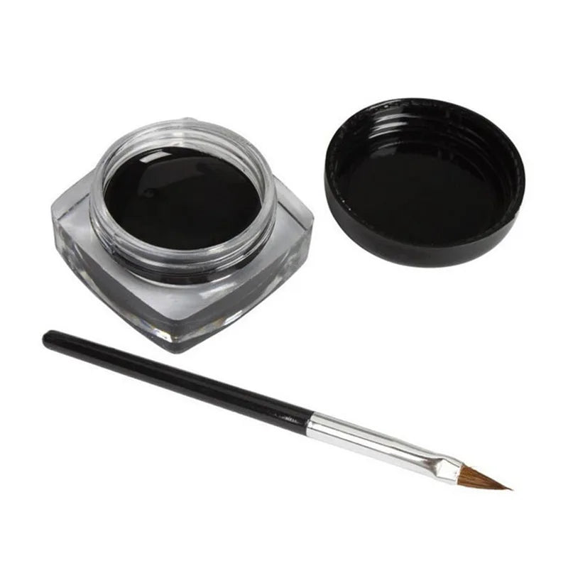 Black Eyeliner Cream - Waterproof, Long-Lasting Gel with Brush Set for Stunning Eyeshadow & Eyeliner Makeup!