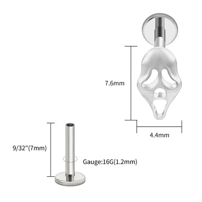 Right Grand ASTM F136 Titanium 16G Ghost Face Flat Back Earring – Halloween CZ Cartilage Stud for Helix, Labret & Nose Piercing Jewelry