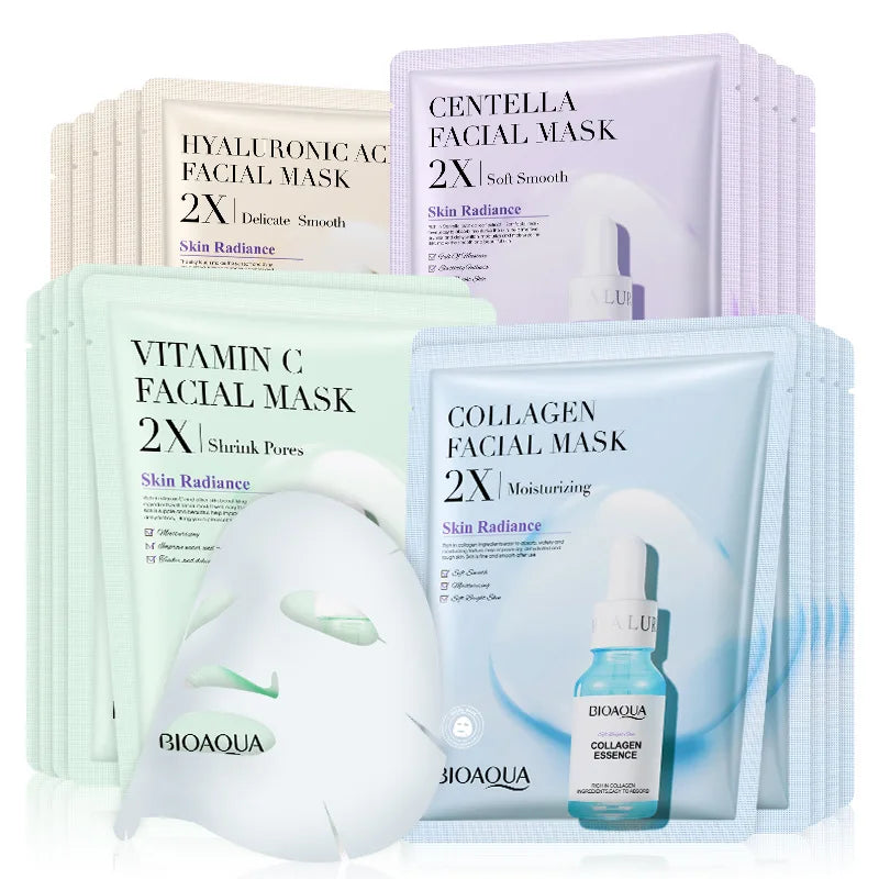 BIOAQUA Moisturizing Face Masks - 20-Piece Hydrating Facial Sheet Mask Set for Brightening & Anti-Aging Skincare