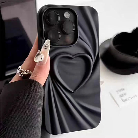 3D Love Heart iPhone Case — Fashion Soft Matte Silicone Full Cover for iPhone 11-17 Pro Max
