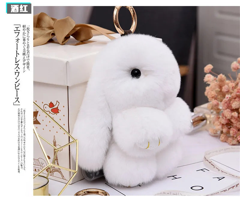 Fluffy Rabbit Fur Pompon Keychain – Cute Bunny Bag and Car Key Ring for Women and Girls