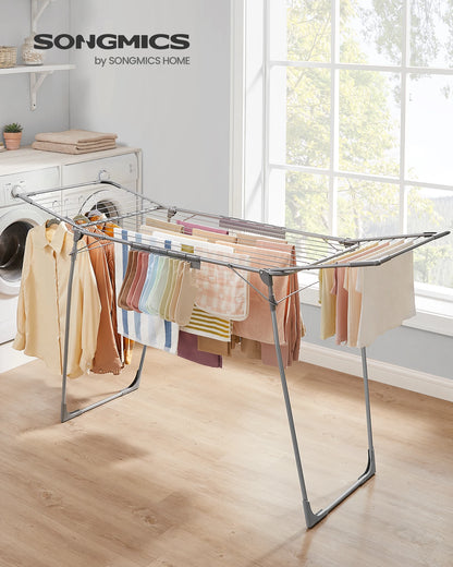 SONGMICS Foldable Gullwing Clothes Drying Rack – Space-Saving Laundry Rack with Sock Clips, 22.2"x68.1"x38"