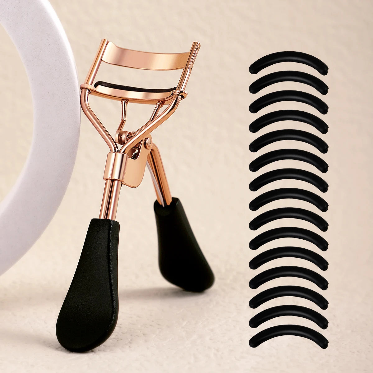 Portable Eyelash Curler - Stainless Steel Lash Curling Tool with 15 Silicone Pads