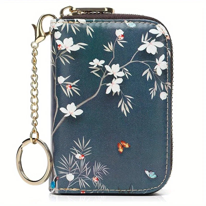 RFID Leather Card Holder Wallet with Zipper & Key Ring – Slim Credit Card Case & Coin Purse for Men and Women