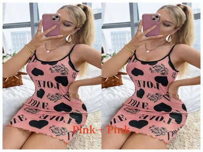 Women’s Cute Cartoon Nightgown - Sexy Halter Back Summer Pajamas & Home Wear Short Dress