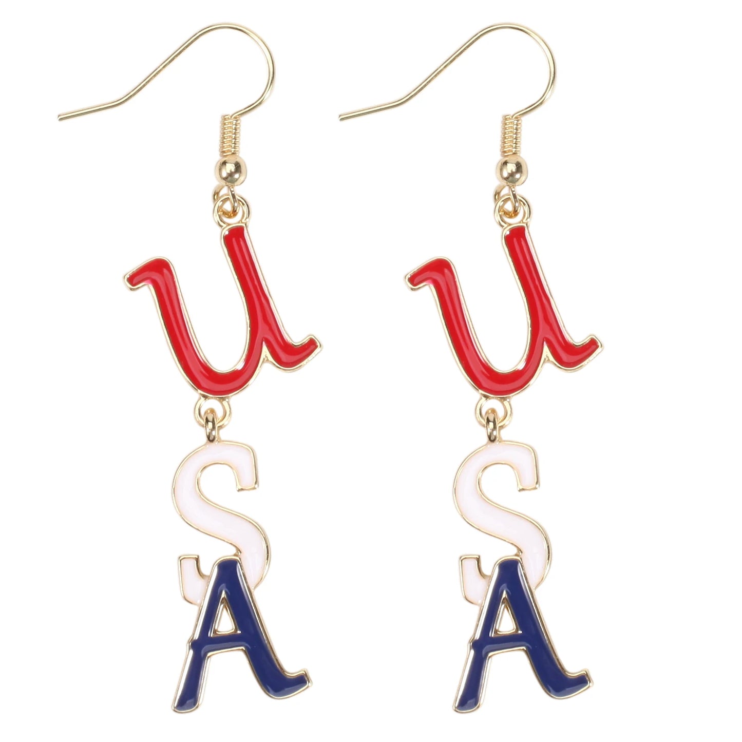 USA Flag Heart Star Cross Earrings - Patriotic Independence Day Dangle Jewelry for Women