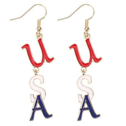 USA Flag Heart Star Cross Earrings - Patriotic Independence Day Dangle Jewelry for Women