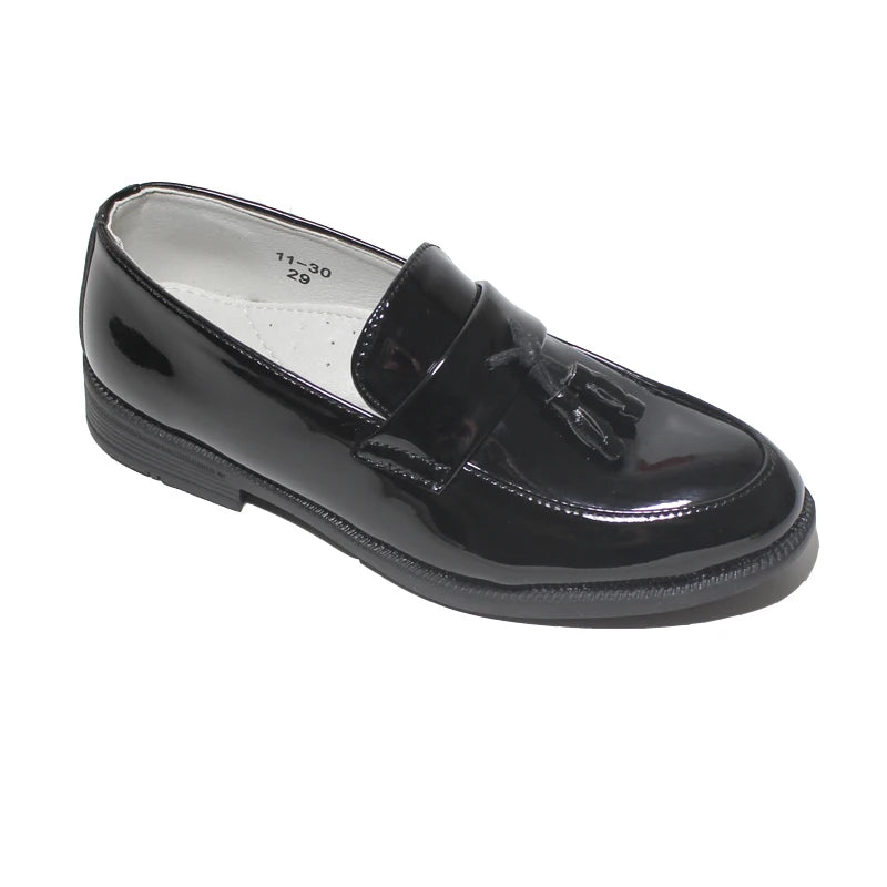 Boys’ Black Dress Shoes – Soft Patent PU Leather Flats for Kids and Teenagers, Ideal for Weddings, Parties, and Stage Performances