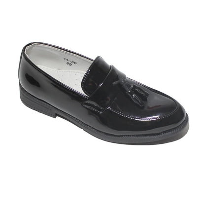 Boys’ Black Dress Shoes – Soft Patent PU Leather Flats for Kids and Teenagers, Ideal for Weddings, Parties, and Stage Performances