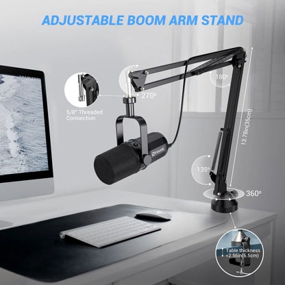 FDUCE SL40+ USB/XLR Dynamic Microphone Kit – Built-in Headset Output, Sound Insulation & Arm Stand for PC, PS5/4, Mixer