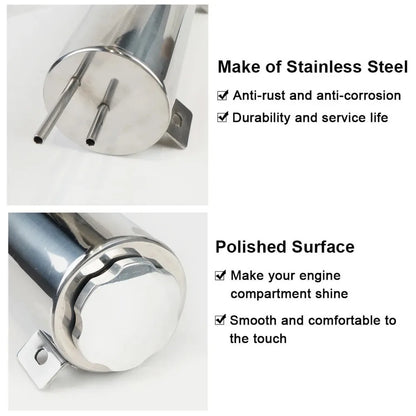 Universal Stainless Steel Coolant Overflow Tank - Polished Radiator Expansion Reservoir for Cars