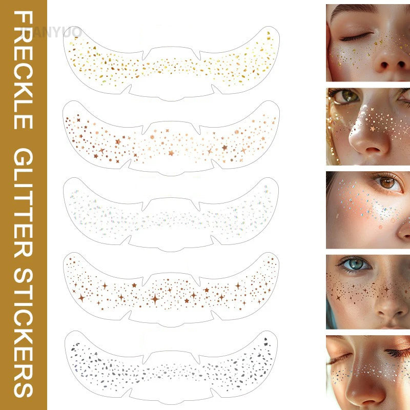 6pcs Metallic Fake Freckles Temporary Tattoos — Gold & Silver Face Stickers for Makeup and Hot Stamping