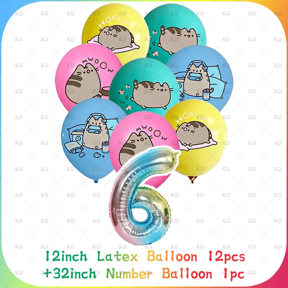 Cute Cat Birthday Party Decorations - Kawaii Balloon Set, Cake Toppers, Bunting Banner, and Party Backdrop Supplies
