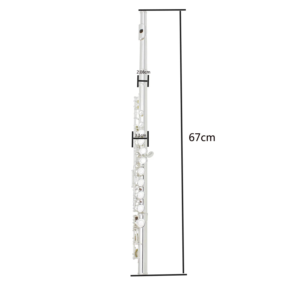 SLADE 16 Closed/Opened Hole C Key Professional Transverse Flute – Concert Musical Instrument with Box, Cleaning Cloth, Stick & Gloves