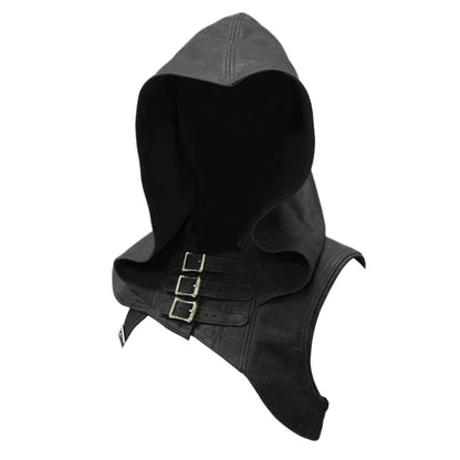 Adjustable Medieval Gothic Cowl Hat — Faux Leather Steampunk Hooded Cloak Cape for Men & Women Cosplay Accessory