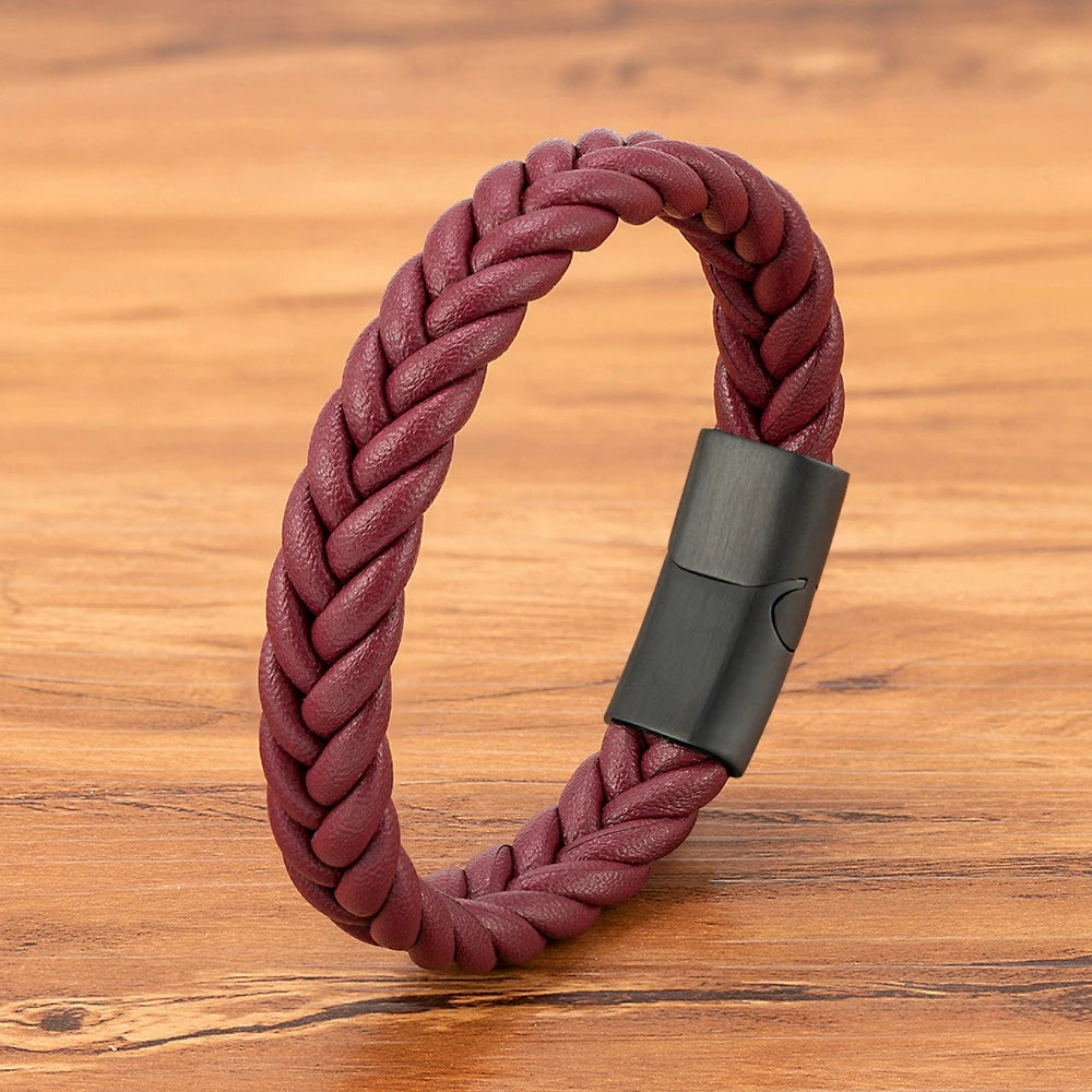 XQNI Braided Leather Bracelet - Stainless Steel Punk Charm Jewelry Gift for Men Husband Friend