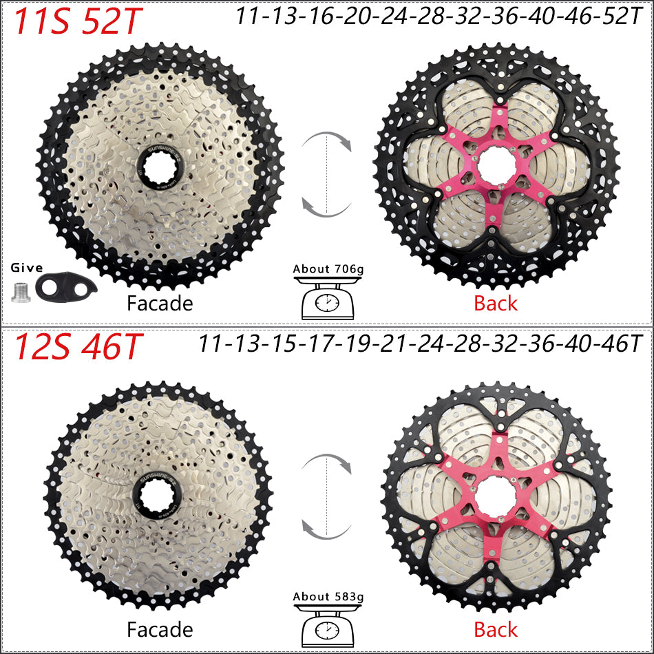 SUNSHINE Bicycle Cassette 8-12 Speed Freewheel - 32T to 52T Sprocket for Shimano/SRAM HG Flywheel