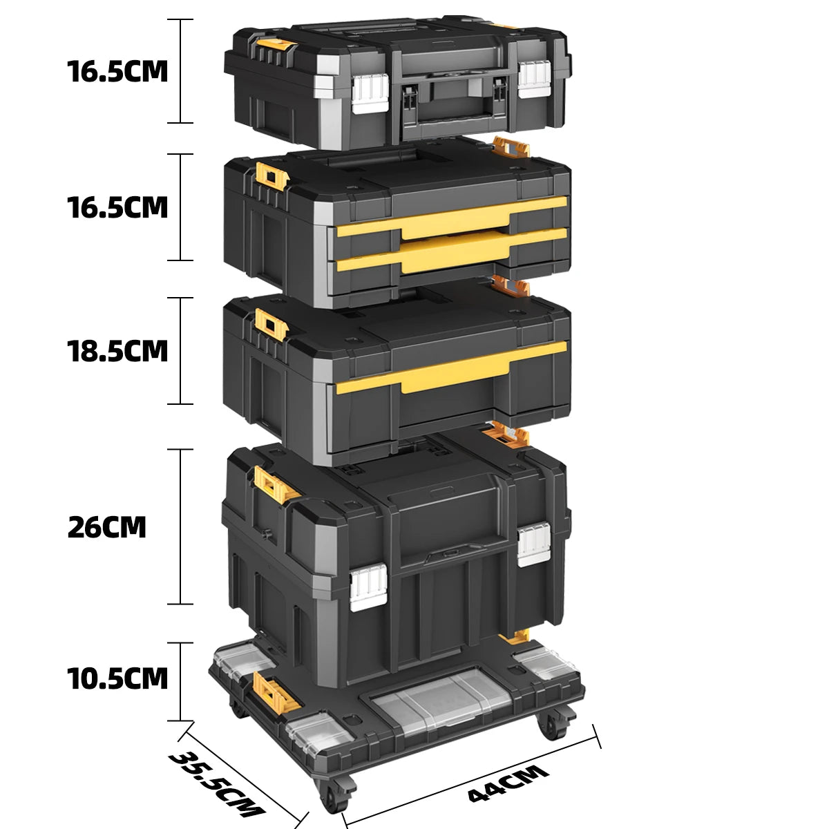 AIRAJ Stackable Modular Toolbox Set — Portable Combo ToolBox with Wheels for Space-Saving Storage & Easy Mobility