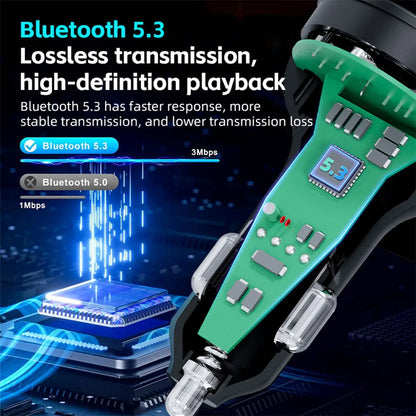 Bluetooth 5.3 Car FM Transmitter – Handsfree Wireless Audio Adapter with USB-C Fast Charging, MP3 Player & Auto Radio Modulator Car Kit for All Vehicles