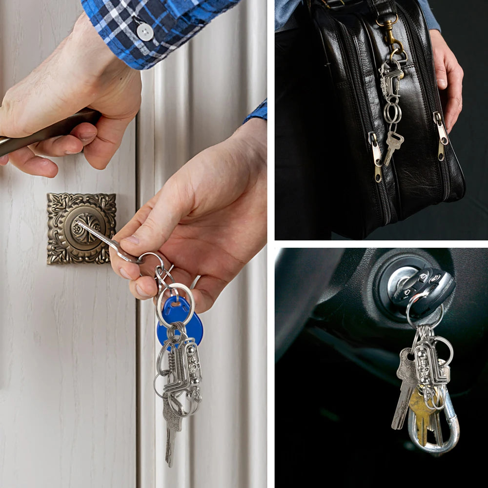 Stainless Steel Skull Keychain — Handmade Matte Round Bead Charm, Mechanical Car Key Ring for Men