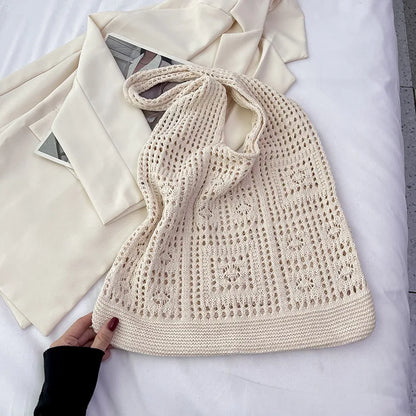 Women’s Crochet Tote Bag - Hollow Knitted Shoulder Handbag for Casual Shopping & Everyday Style
