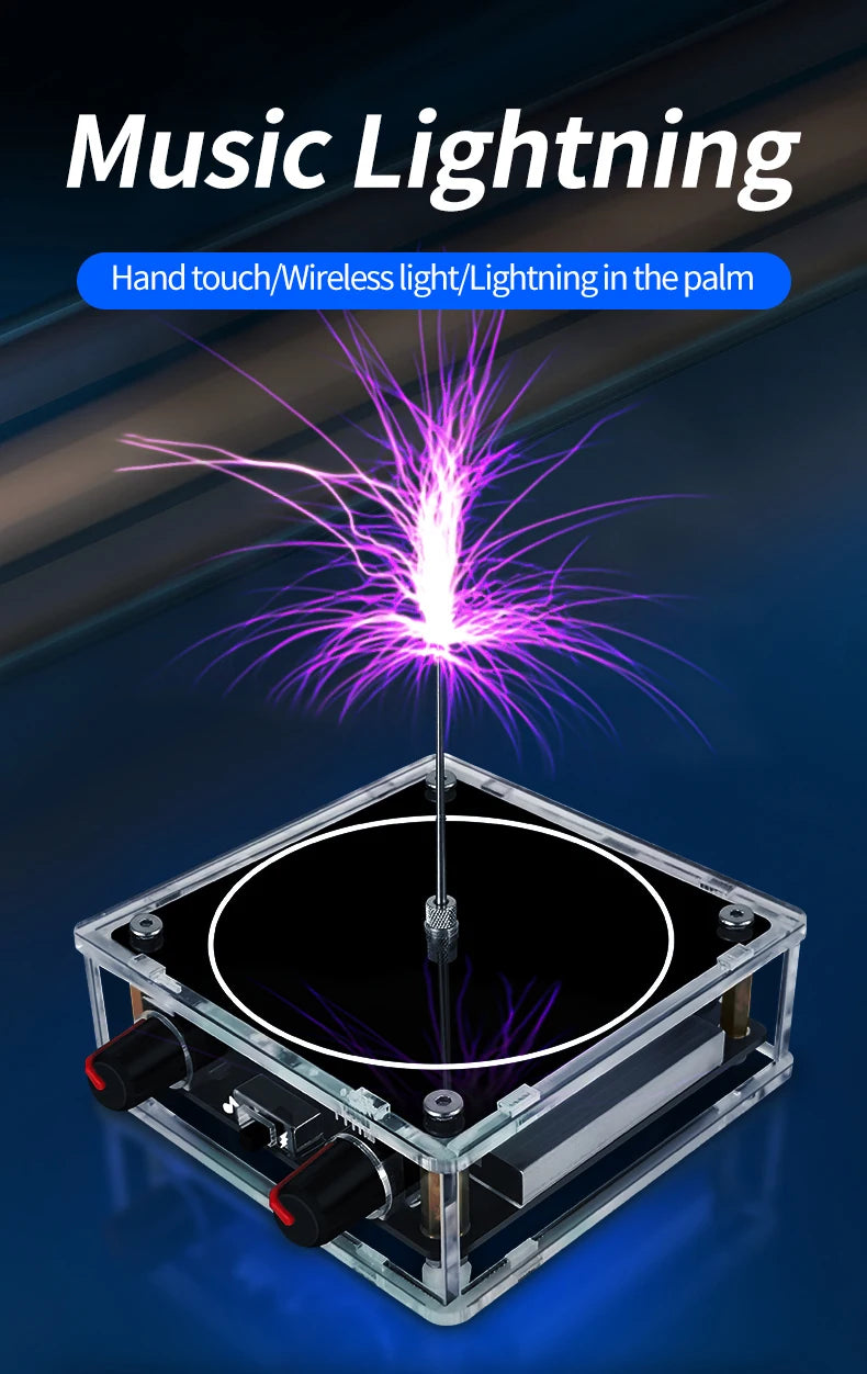 Music Tesla Coil Bluetooth/AUX – Dual Mode Music Box with Touchable Artificial Lightning, Audio Input for Science Experiments