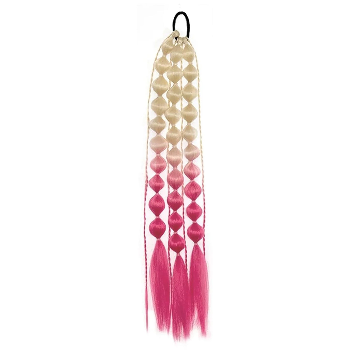 Colorful Bubble Braid Ponytail Extension – Long Lantern Braided Synthetic Hairpiece with Tie