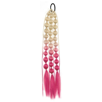 Colorful Bubble Braid Ponytail Extension – Long Lantern Braided Synthetic Hairpiece with Tie