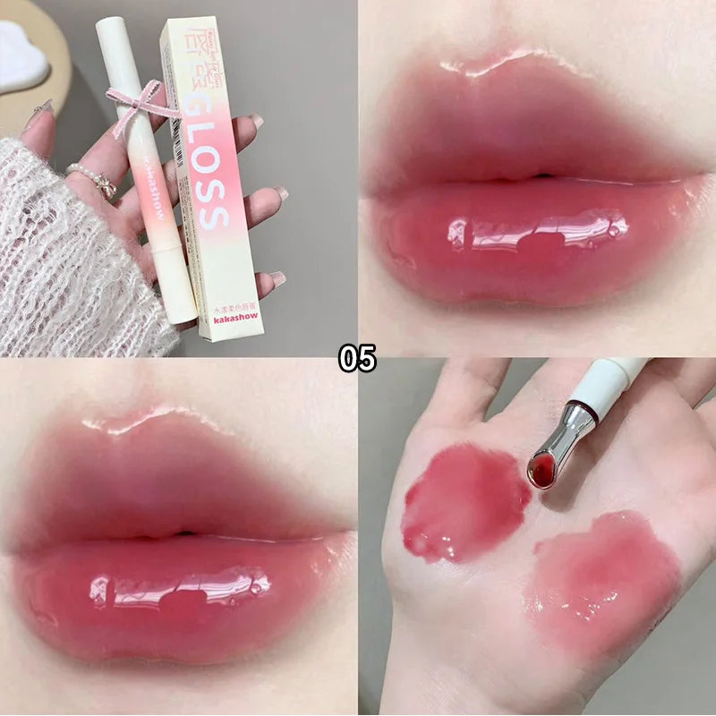 Kakashow Watery Lip Gloss - Jelly Moisturizing Lip Tint with Mirror Iron Brush Head