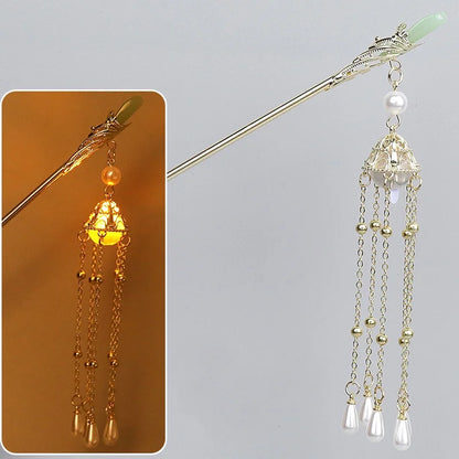Luminous Lotus Flower Hairpin – Vintage LED Hair Stick with Lantern Tassel for Women and Traditional Hairstyles