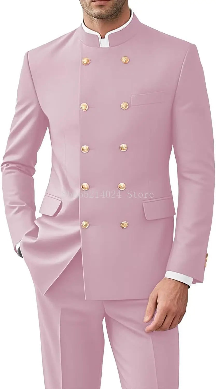 Men’s 2-Piece Suit Set - Gold Button Jacket & Pants Formal Wedding Style Outfit