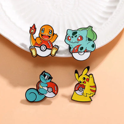 12-Piece Anime Enamel Pin Set - Cute Cartoon Animal Brooches for Backpacks & Gifts