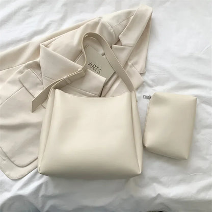 Fashion Leather Tote Bag for Women 2025 — Large High-Capacity Simple Shoulder Bag, Handbag & Purse