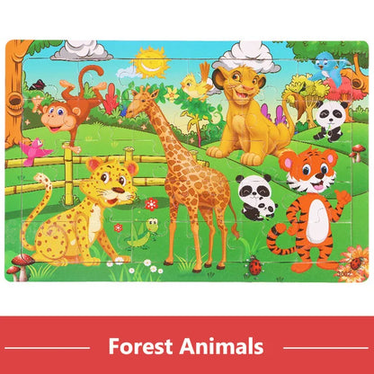 30PCS Montessori Wooden 3D Cartoon Animal Puzzle – Educational Jigsaw Board Game for Kids