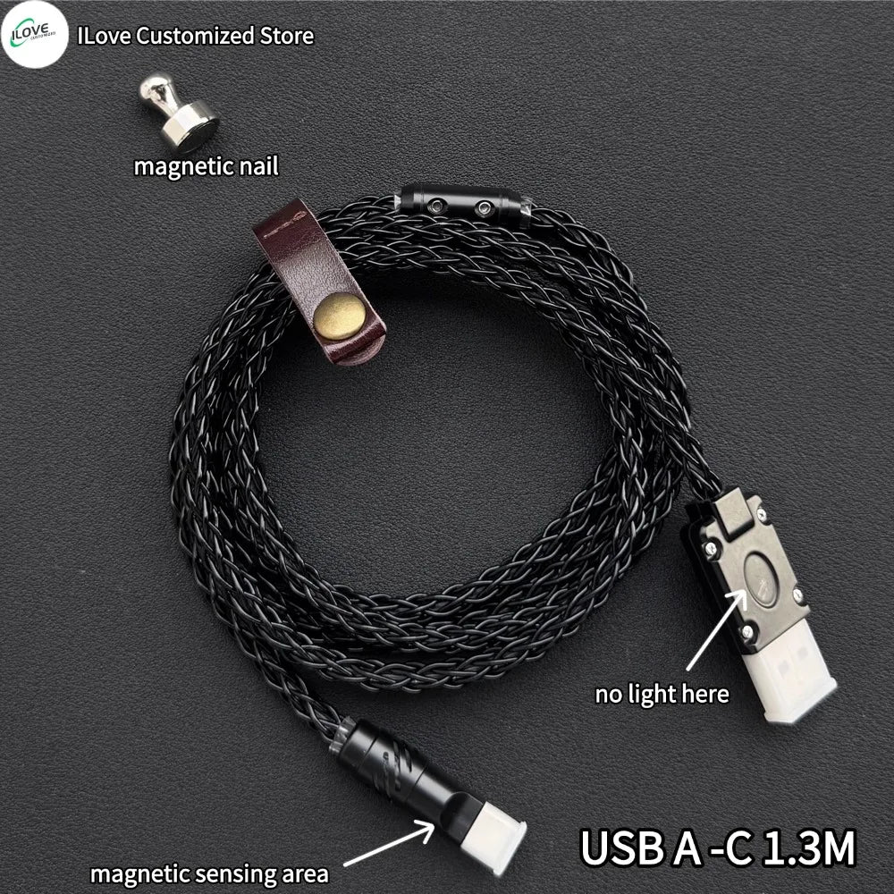 8K Gaming Keyboard USB-C Cable – Single-Crystal Copper Magnetic LED Cable for Esports Hubs and HMLAB Hubs