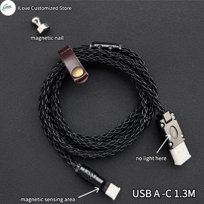 8K Gaming Keyboard USB-C Cable – Single-Crystal Copper Magnetic LED Cable for Esports Hubs and HMLAB Hubs