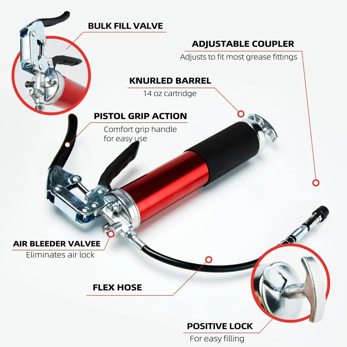 Manual Grip Grease Gun – 400CC Aluminum Alloy Mini Grease Injector, 6000-7000PSI with Flexible Hose