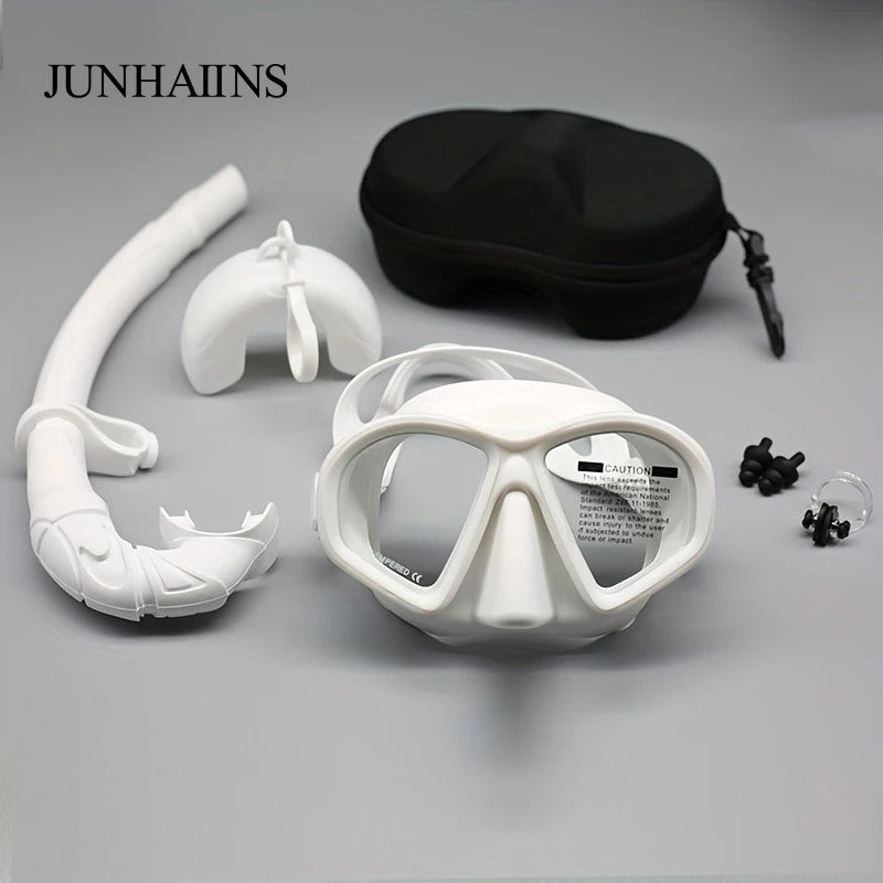 Freediving Mask with Camera Mount - Two-Window Tempered Glass Waterproof Anti-Fog Snorkeling Mask
