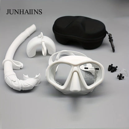Freediving Mask with Camera Mount - Two-Window Tempered Glass Waterproof Anti-Fog Snorkeling Mask