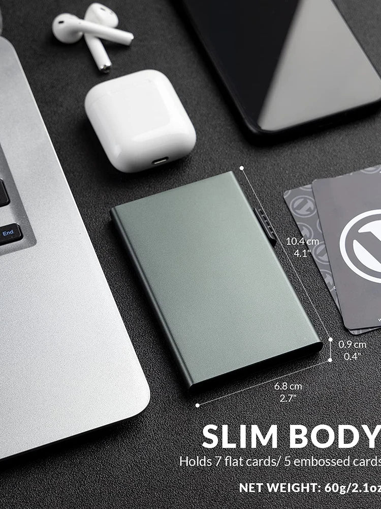 RFID Blocking Minimalist Pop-Up Card Holder Wallet - Slim Metal Card Protector for Men's Credit Cards